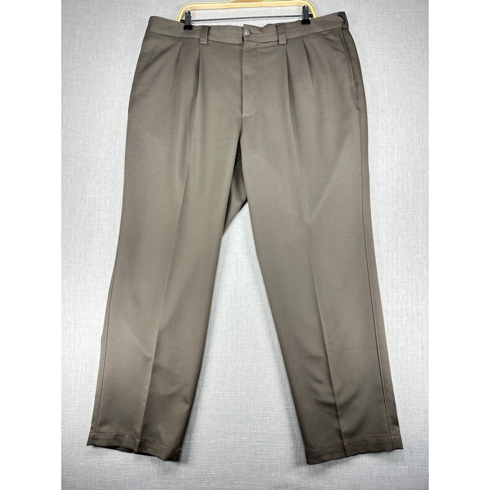 Oak Hill Dress Pants Mens 42x30 Taupe Brown Pleated Front Polyester Trousers - Picture 2 of 12
